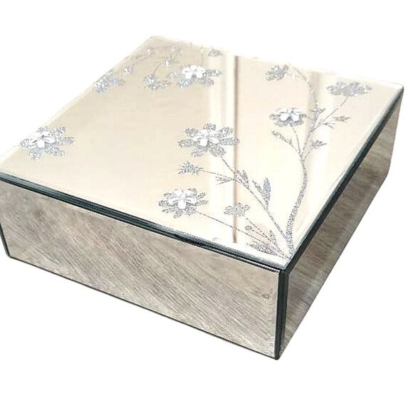 Heaton & Parke 3D Floral Embellished Mirrored Jewelry Box - Picture 1 of 8